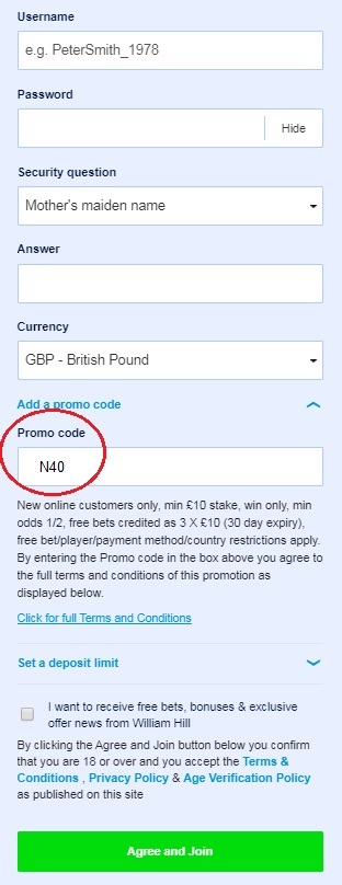 how to add promo code william hill , when does william hill open in scotland